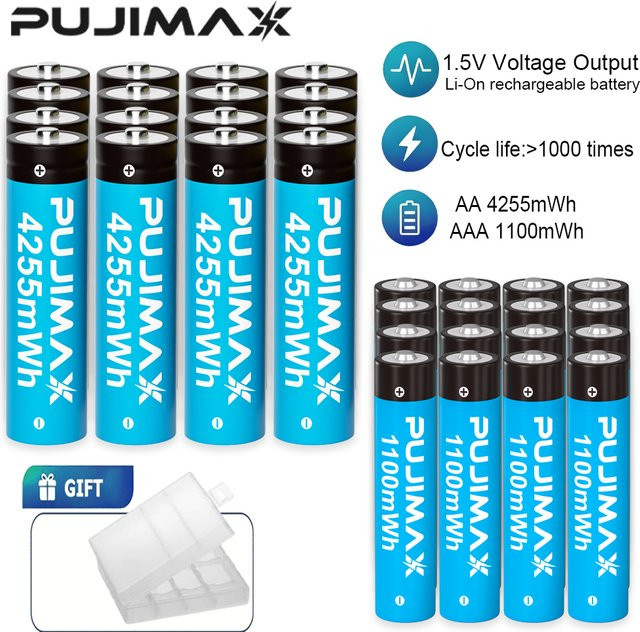 PUJIMAX Wiederaufladbare Lithium-Akkus AA 4255mWh und AAA 1100mWh 1,5V Hochleistungs-Batterien in Blau - Bild 1