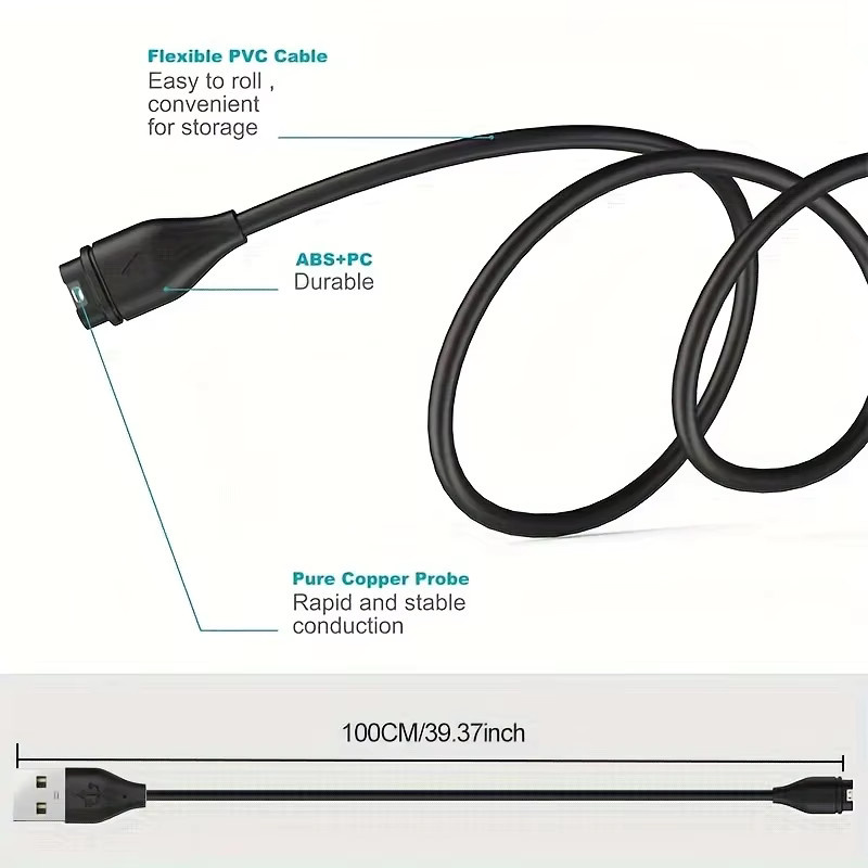 USB-C Ladekabel für Garmin Smartwatches der Serien Fenix, Forerunner und Venu in Schwarz - Bild 2