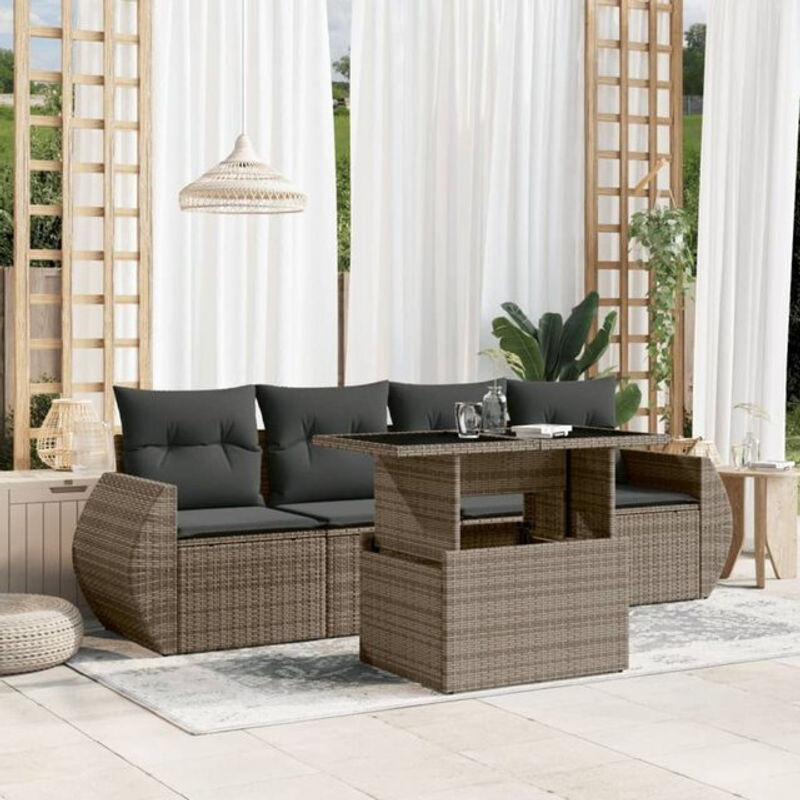 5-tlg. Garten-Sofagarnitur aus Poly-Rattan mit Kissen in Grau von vidaxl - Bild 1