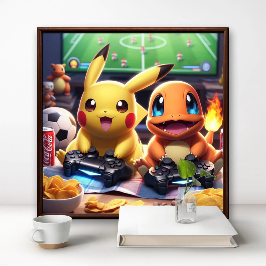 Potdemiel Pikachu Anime Pokemon 5D DIY Diamant Malerei Mosaik Set, Rund, B/H: 20 x 20 cm - Bild 2