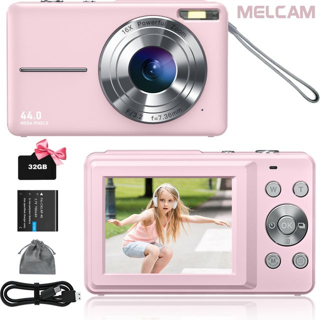 MELCAM Digitalkamera für Kinder mit 44 MP und Full HD 1080p, inklusive 32GB SD-Karte, rosa - Bild 1