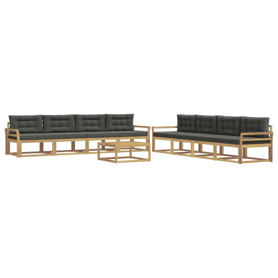 vidaXL Outdoor-Sofagarnitur aus Akazienholz in L-Form, 9-teiliges Set in Weiß, Anthrazit und Braun mit Polstern, B/T/H: 79 x 79 x 37 cm - Bild 2