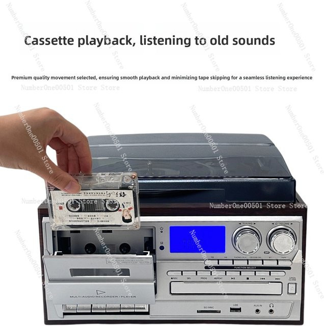 Multifunktionaler 10-in-1 Schallplattenspieler mit CD-Player, Kassettenspieler und FM-Radio im nostalgischen Design - Bild 1