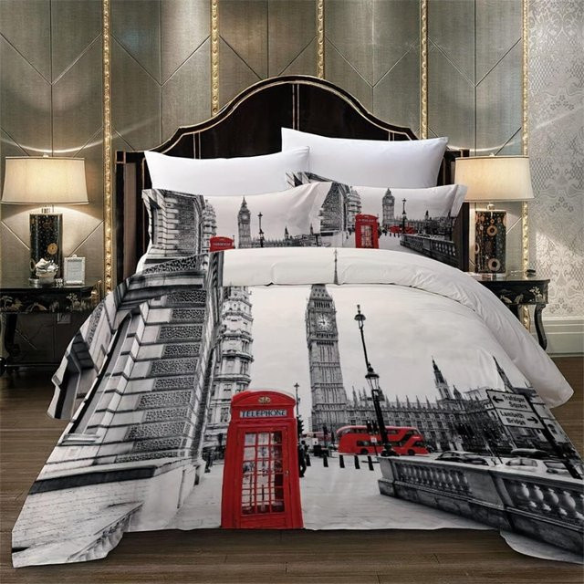 Bettwäsche Set Your Warm Home mit 3D Londoner Straßen Druck, weich und atmungsaktiv, Farbe: Weiß, B/H: 140 x 210 cm - Bild 1