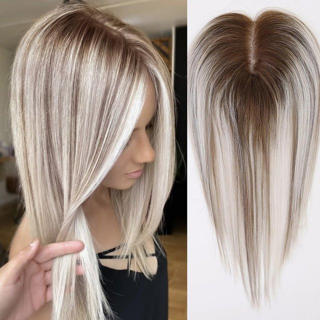 HAIRCUBE Haarteil, Braune Platin-Highlights, 12 Zoll, 100% Remy-Echthaar, Damen - Bild 1