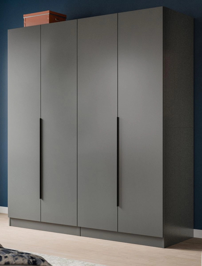 4-türiger Kleiderschrank Swan in Grau mit mattem Finish, B/H: 160 x 181 cm - Bild 1