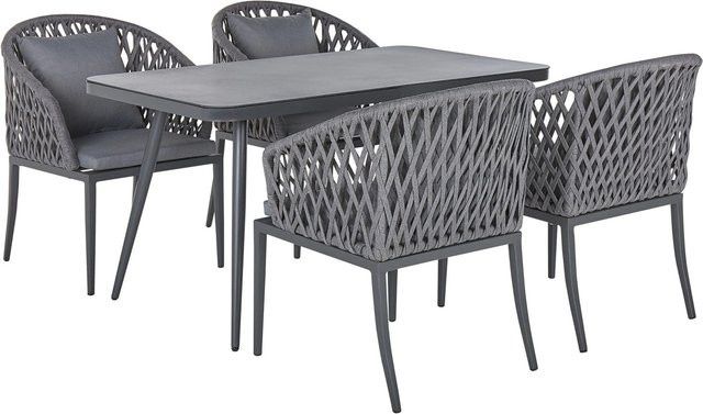 Beliani Gartentisch Set LIPARI in Dunkelgrau mit Glasplatte und 4 Stühlen, B/T/H: 140 x 80 x 75 cm - Bild 1