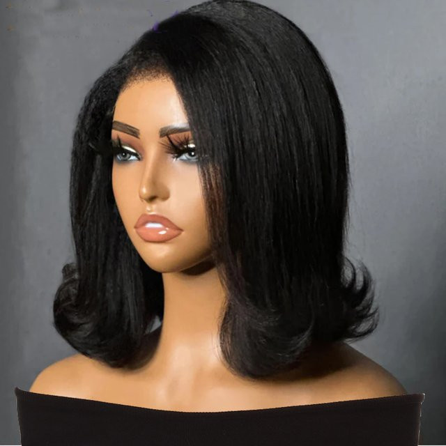 Yaki Wave Lace Front Perücke, synthetisch, kurz, verworrene Welle mit Babyhaar - Bild 1