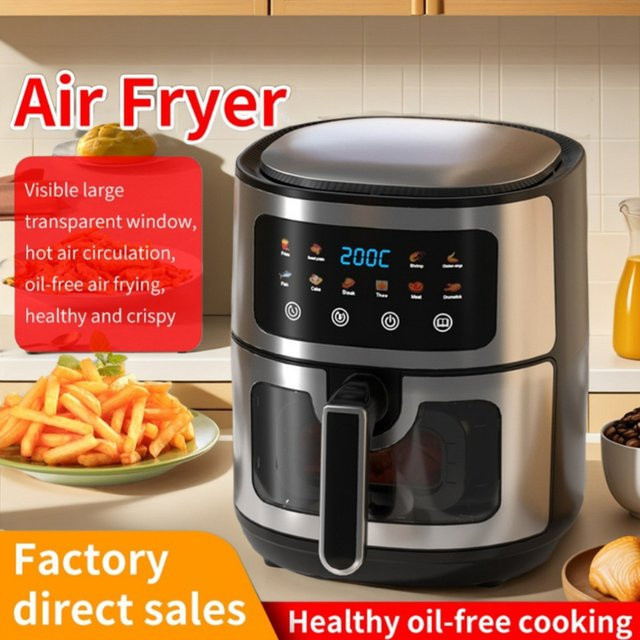 Smarte Heißluftfritteuse ATWFS in Schwarz mit Edelstahlgehäuse, 10 l Kapazität, multifunktionaler elektrischer Haushaltsbackofen und Pommes-Frites-Zubereiter - Bild 1