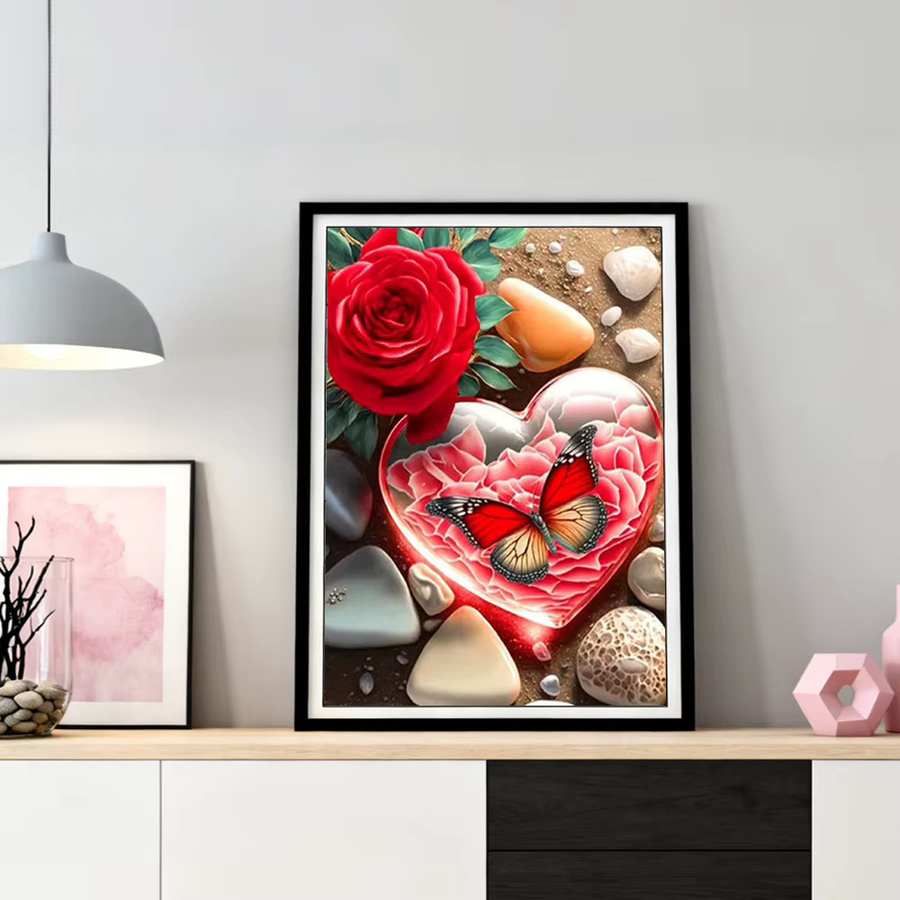 HUACAN Diamantmalerei Set Herz und Landschaft mit Rosen und Meer, Multicolour Mosaik Kit für Tischdekoration, B/H: 30 x 20 cm - Bild 3