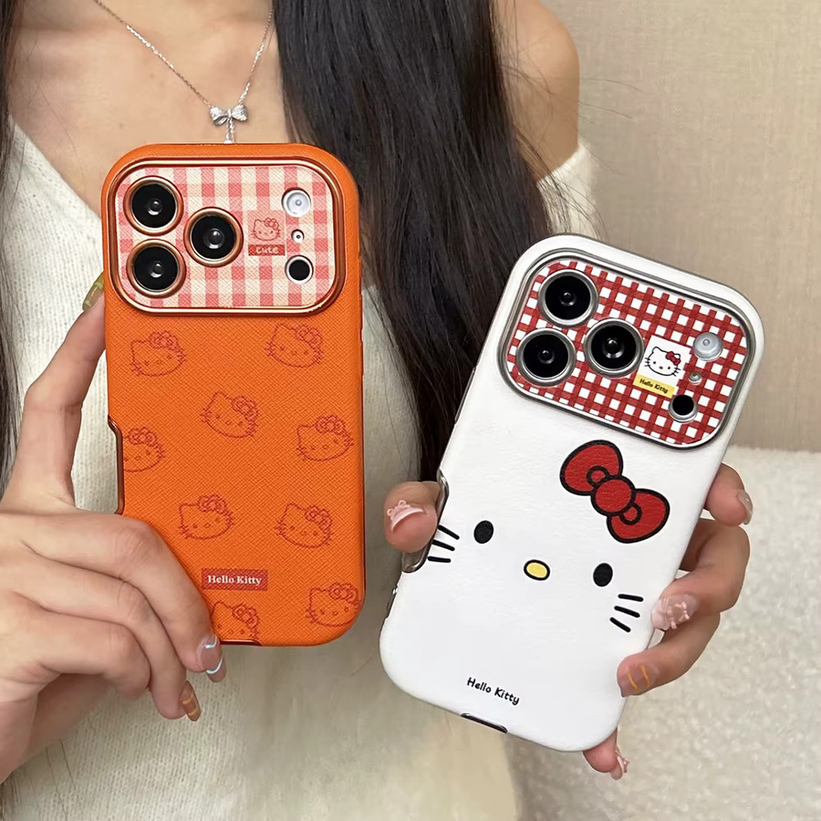 Sanrio Hello Kitty Handyhülle mit Schleife und Linsenschutz aus hartem Leder für iPhone 17 16 15 14 13 Pro Max in Weiß - Bild 3