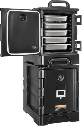 VEVOR Isolierter Speisenbehälterträger Set, 2er Pack Warmhalteboxen für Gastronomie in Schwarz, stapelbare Lebensmitteltransportboxen mit Doppelschnallen und Griffen - Bild 1