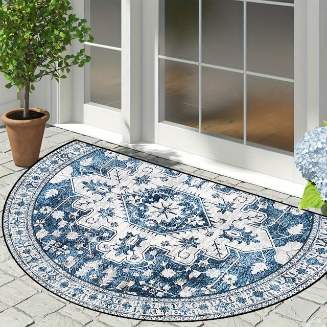 VIKAMA Böhmischer Halbkreis-Teppich in Blau, rutschfeste Bodenmatte aus Polyester für Flur, Küche und Schlafzimmer, B/T/H: 60 x 40 x 1 cm - Bild 1