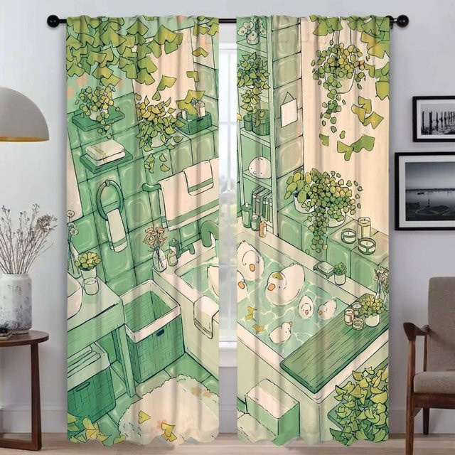 Kawaii Life Tüll-Vorhänge für Schlafzimmer und Küche, 2er-Set, Grün, Breite: 50 cm, Höhe: 70 cm - Bild 1