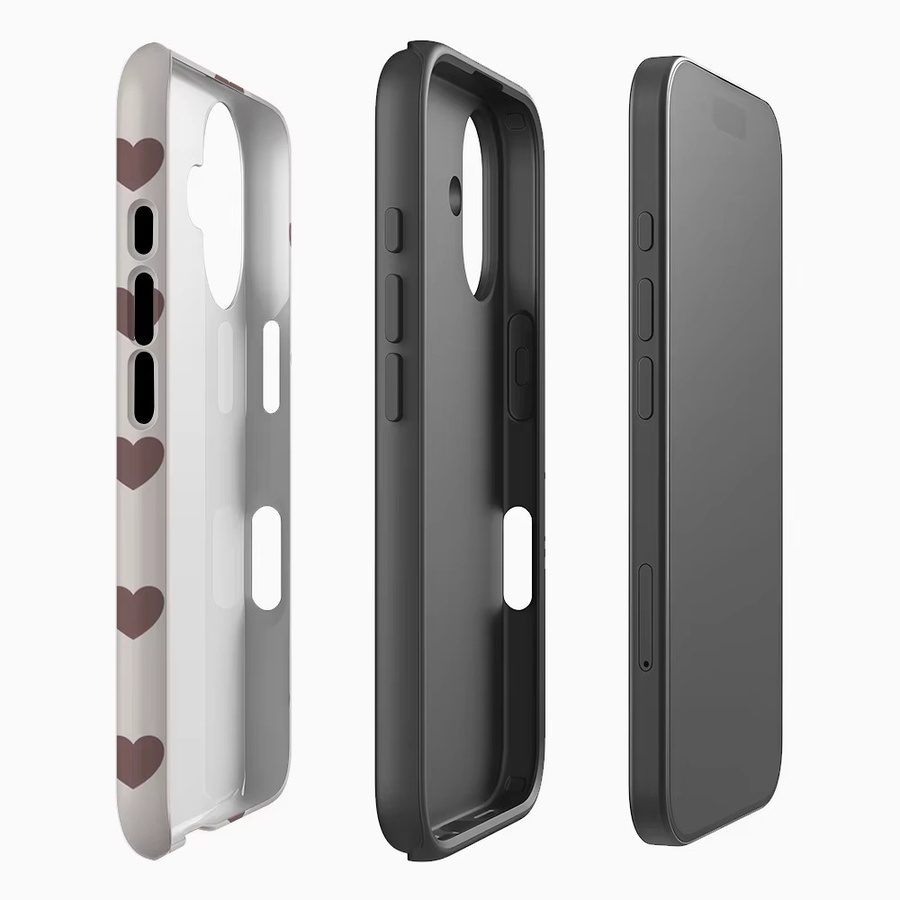 Handyhülle mit braunem Herzmuster für Apple iPhone 12 bis iPhone 17 Pro Max Plus mit doppelschichtiger Rückseite - Bild 2