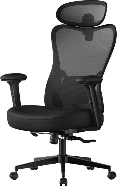 Ergonomischer Songmics Bürodrehstuhl mit Kopfstütze und Armlehnen, höhenverstellbar, Schwarz, Höhe: 130 cm - Bild 1