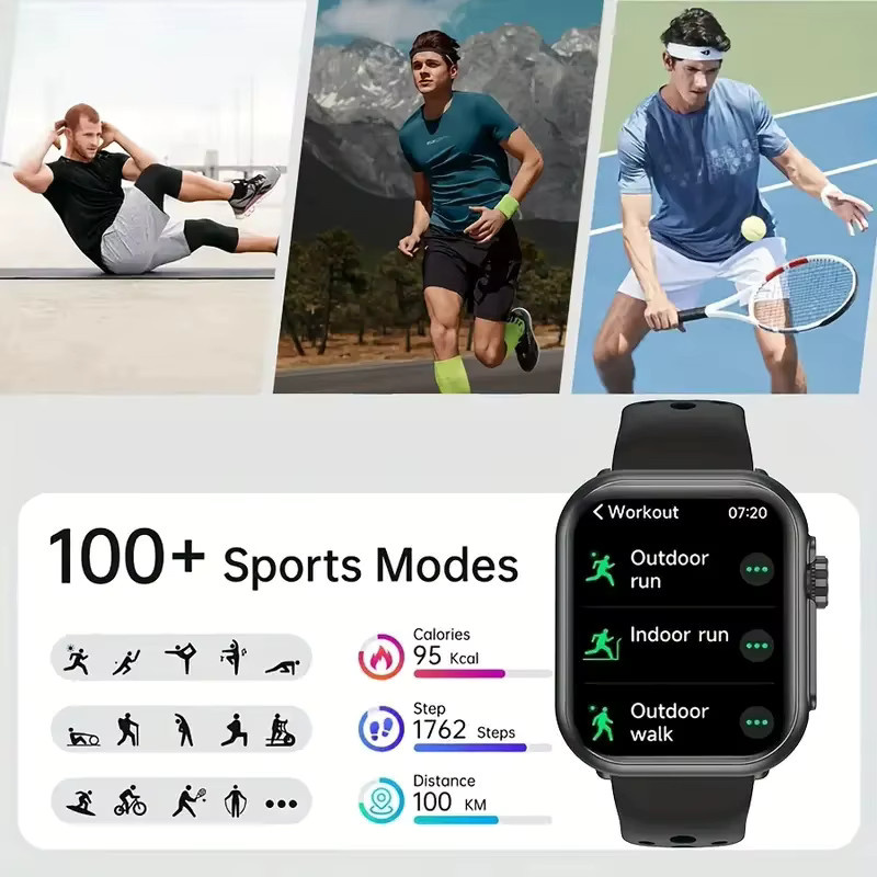 BOXUXING Smartwatch mit 1,85 Zoll HD AMOLED Display, Bluetooth Anruffunktion, IP68 Wasserdicht, 1000mAh Akku, Schwarz - Bild 5