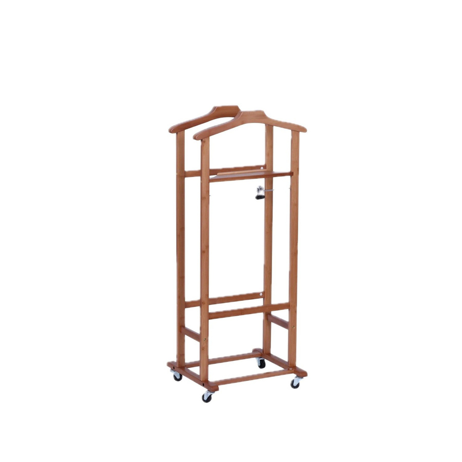 Relaxdays Herrendiener aus Bambus in Braun, moderner Kleiderständer mit Rollbar, H x B x T: 107 x 47 x 37 cm - Bild 2