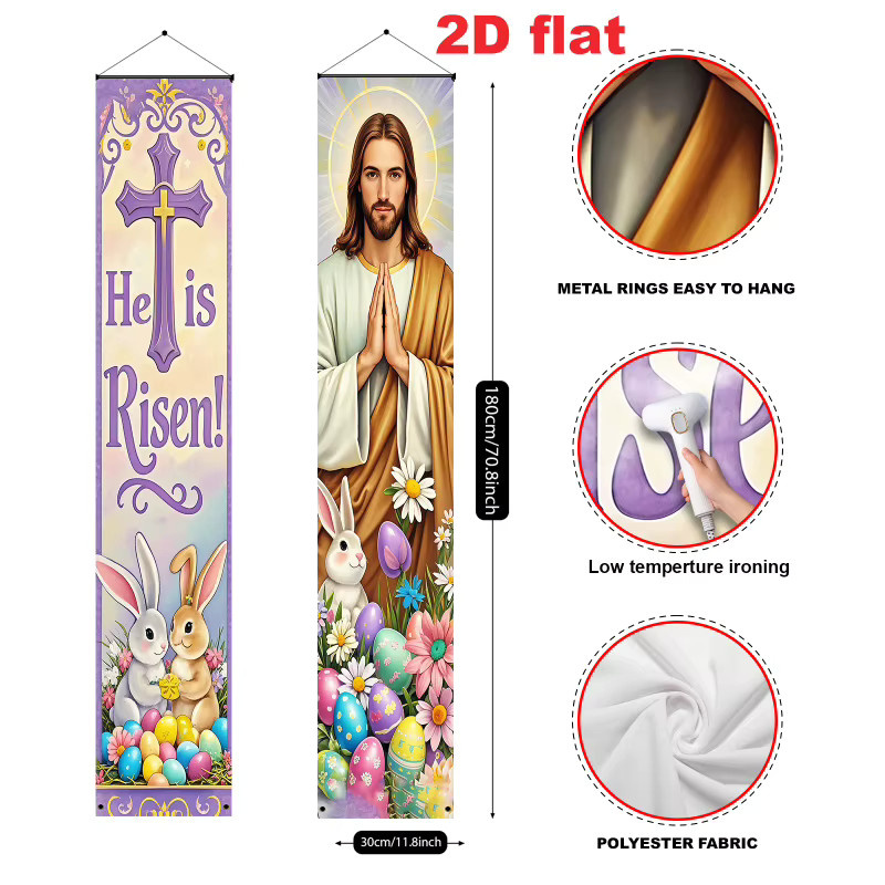 VIKAMA Oster-Banner-Set für Innen und Außen, religiöse Hängende Kulisse zur Haustür-Dekoration, Mehrfarbig, B: 180 cm, H: 30 cm - Bild 2