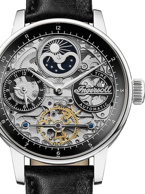 Ingersoll Automatik Herrenuhr, Edelstahl, Leder, 42 mm, Schwarz, 5 ATM - Bild 1