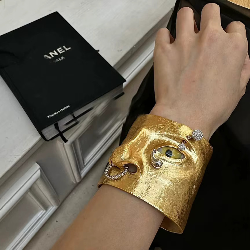 Nunqiao Armband Manschette, Metall, Gold, Vintage, Damen - Bild 2