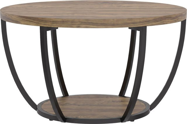 HOMCOM Couchtisch rund in Braun mit 2 Ebenen und Stauraum, Durchmesser: 80 cm, Höhe: 43,8 cm - Bild 1