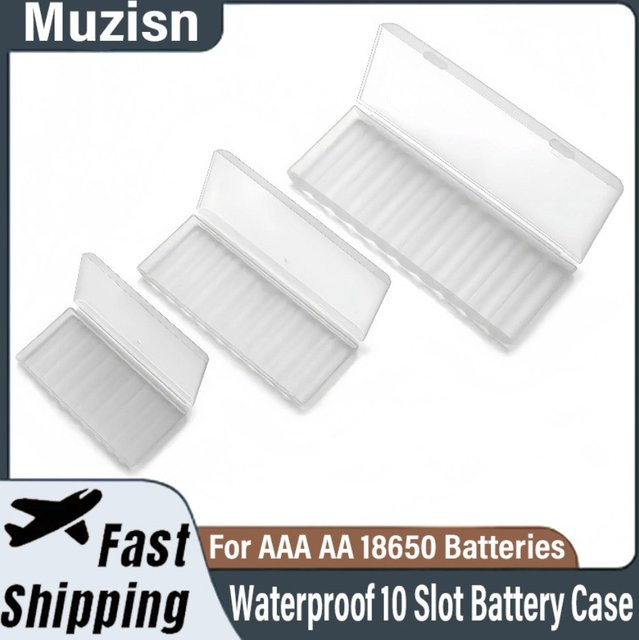 Muzisn Batteriegehäuse Organizer für AAA AA 18650 Batterien, 10 Slots, Weiß - Bild 1