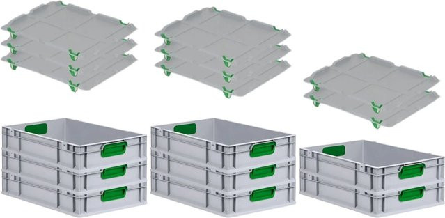 PROREGAL Spar Set 8x Eurobox Nextgen Color mit Auflagedeckel und Schiebeschnappverschlüssen, Farbe Grün, H x B x T: 12 x 40 x 60 cm - Bild 1