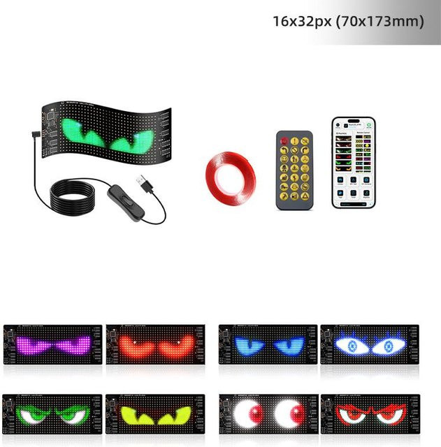 2er Set Mellow Home LED Devil Eye Matrix Panel für Auto und LKW, programmierbares digitales Display mit App-Steuerung via Bluetooth, Schwarz - Bild 1