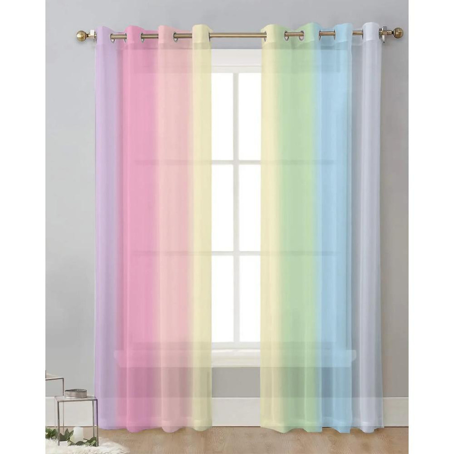 Yiran Furniture Candy Regenbogenstreifen Transparente Vorhänge aus Tüll Voile Organza, Mehrfarbig, Breite: 135 cm, Höhe: 115 cm - Bild 1