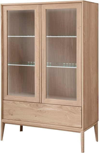 AMD Möbel Vitrine Koda aus massiver Eiche Bianco mit Glastüren und Regalböden - Bild 1