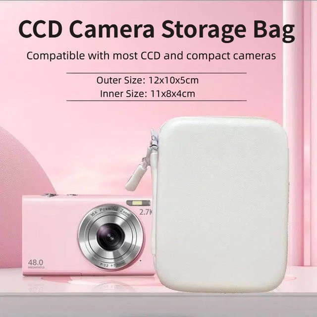 CAIUL Kamera-Etui aus PU-Leder in Pink als Hartschalen-Schutzhülle und Kabelorganizer-Tasche für Canon, Fuji und Kodak Digitalkameras - Bild 1