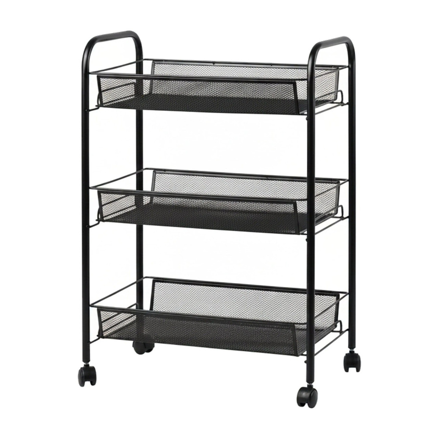 Relaxdays Rollwagen aus Stahl und Kunststoff in Schwarz mit 3 Ebenen und Gitter-Design, B/T/H: 62,5 x 43,5 x 26 cm - Bild 2