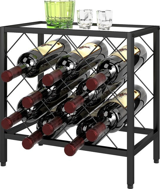 HOMCOM Weinflaschenhalter aus Stahl und Glas mit Ablage, Schwarz, B/T/H: 41 x 22 x 41 cm - Bild 1