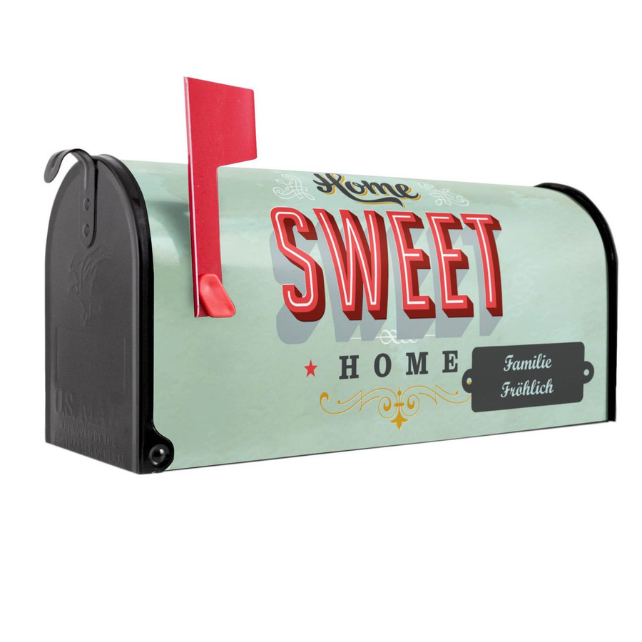 Banjado Amerikanischer Briefkasten in Schwarz mit roter Fahne aus Stahl, B/H/T: 48,0 x 22,0 x 17,0 cm - Bild 1