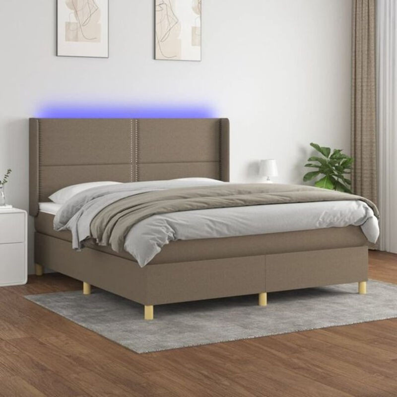 Vidaxl Boxspringbett mit Matratze in Taupe meliert und Weiß aus Stoff, B/T: 180 x 200 cm - Bild 1