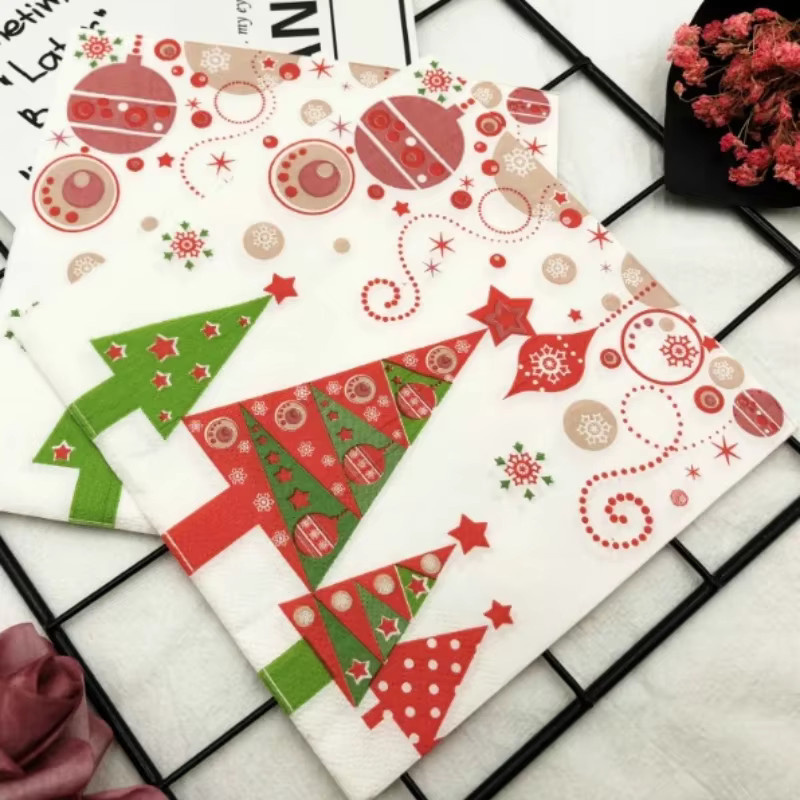 GUANYAO Weihnachtsservietten bunt bedruckt mit Blumenmotiv, quadratische Papierservietten, mehrfarbig - Bild 4