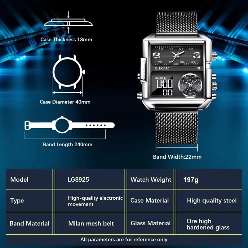 LIGE Armbanduhr, Chronograph, Quarz, Edelstahl, Schwarz, Herren - Bild 5