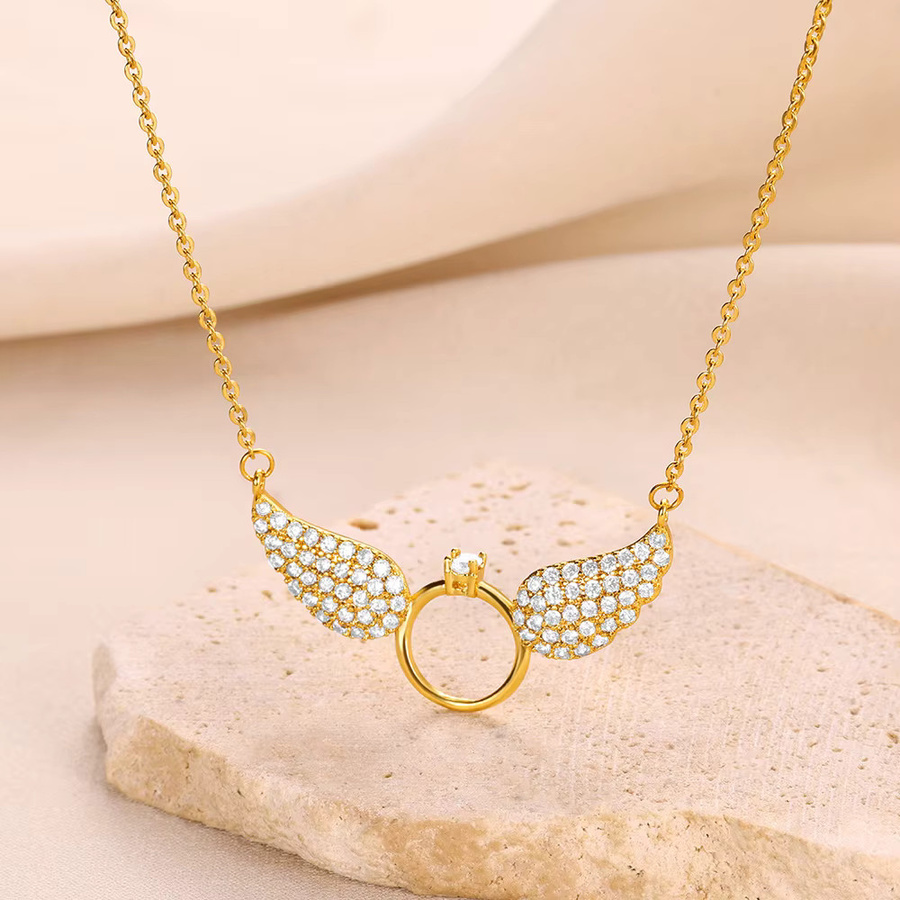 HPTOTMG Halskette Schmetterling Engel Flügel, Kupfer, Gold, Zirkonia, Damen - Bild 1