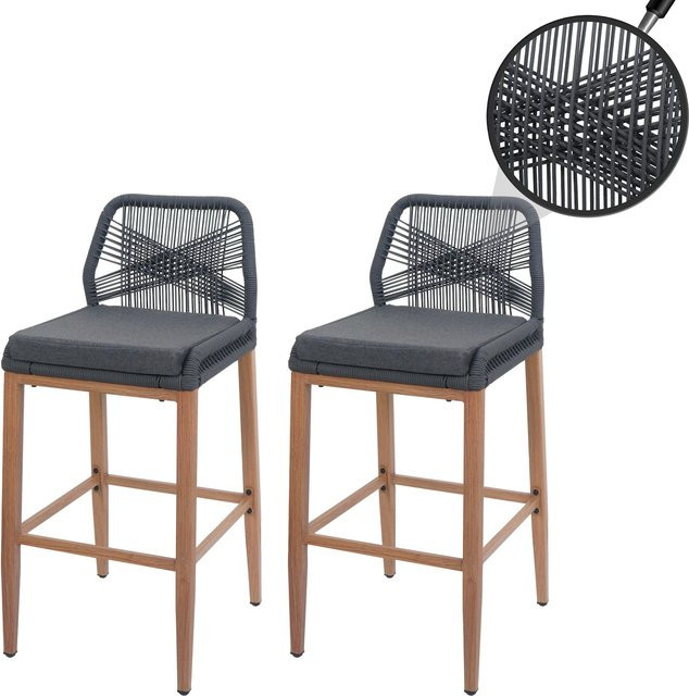 2er-Set MCW Rope-Barhocker MCW-O21 mit Seilgeflecht und Sitzkissen, Farbe Anthrazit und Dunkelgrau, Holz-Optik und Metallgestell - Bild 1