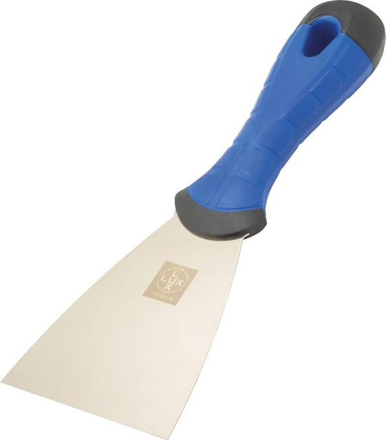 LUX-TOOLS Spachtel Comfort aus Edelstahl mit rutschfestem Griff, Blau, Breite: 80 mm - Bild 1