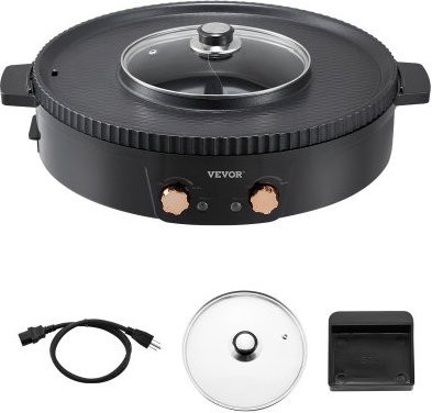 VEVOR 2 in 1 Elektrischer Hot Pot mit Grill, 1800 W Koreanischer BBQ-Grill und Shabu Shabu Feuertopf, Schwarz, mit separater doppelter Temperaturregelung und Antihaftbeschichtung, B/T/H: 41,5 x 41,5 x 16,0 cm - Bild 1