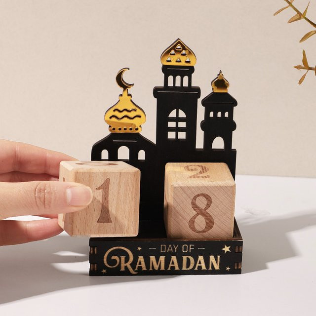 ZQNYCY Ramadan-Countdown-Kalender 2026 aus Holz in Schwarz als islamische Tischdekoration für Eid Mubarak - Bild 1