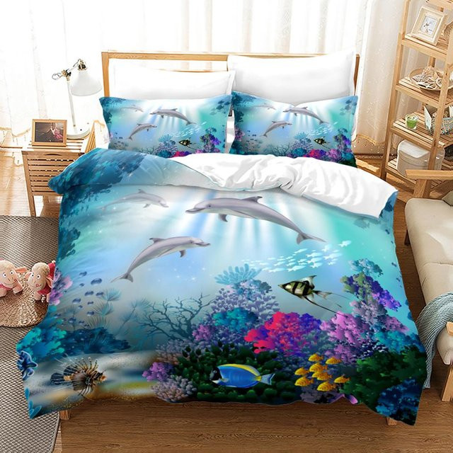 Bettwäsche Set Your Warm Home Ozean Unterwasserwelt mit Goldfisch und Korallenriff, Blau, Polyester, B/H: 133 x 70 cm - Bild 1