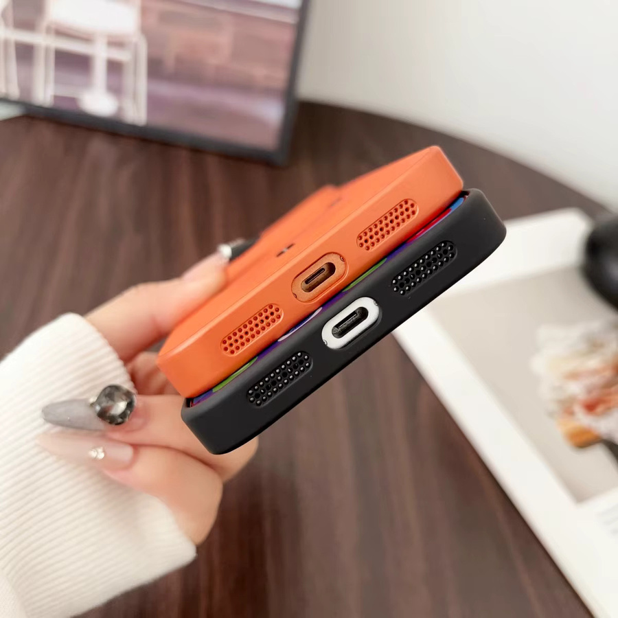 LICOERS Leder-Magnet-Hülle mit Metallic-Lackierung für iPhone 17 16 15 14 13 Pro Max Air, MagSafe kompatibel mit Rundum-Kameraschutz und Stoßfänger-Funktion in Schwarz oder Orange - Bild 3