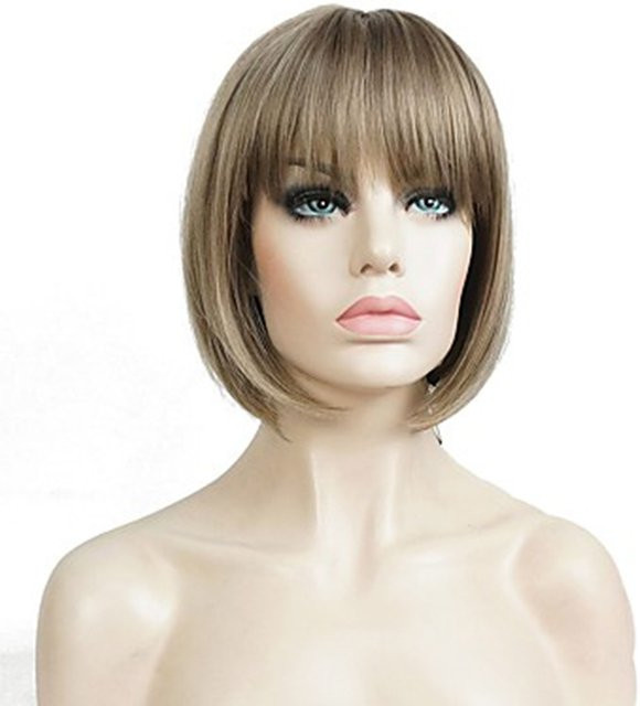 HAIRJOY Damen-Perücke, Kunsthaar, Bob, kurz, braun, gesträhnt, Balayage - Bild 1