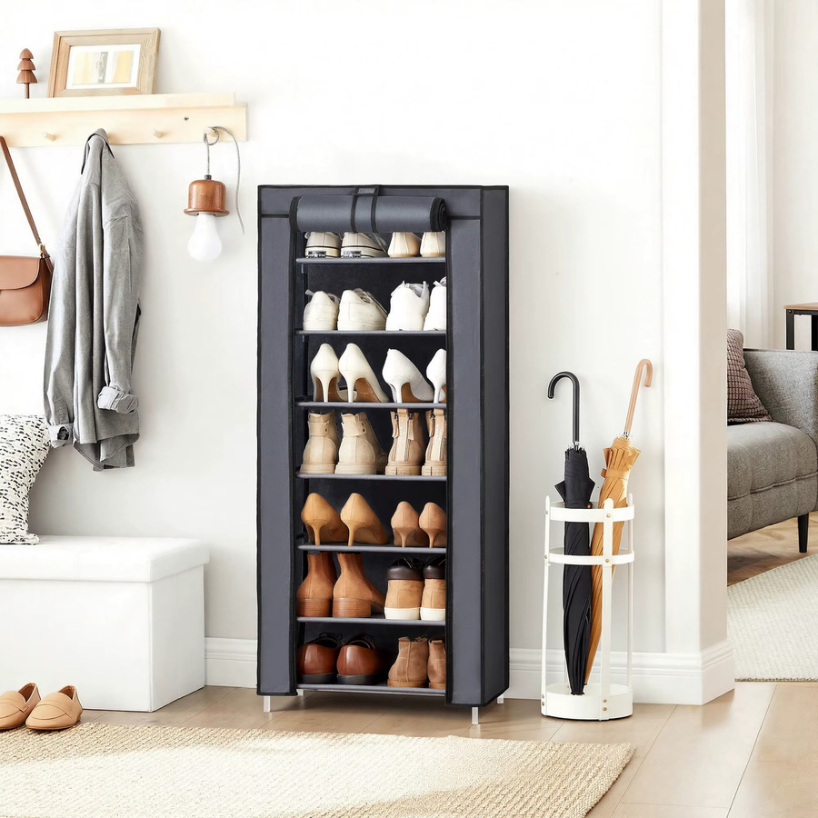 SONGMICS Schuhregal mit 7 Ebenen und Überzug, Schuhschrank aus Metall in Grau für den Flur - Bild 3