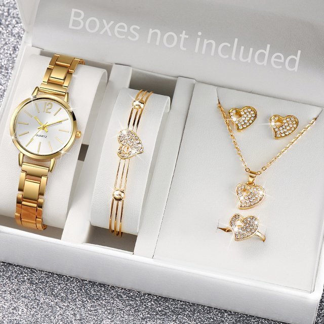 Schmuck-Set Damen, Armbanduhr Quarz, Edelstahl, Gold, Kristall - Bild 1