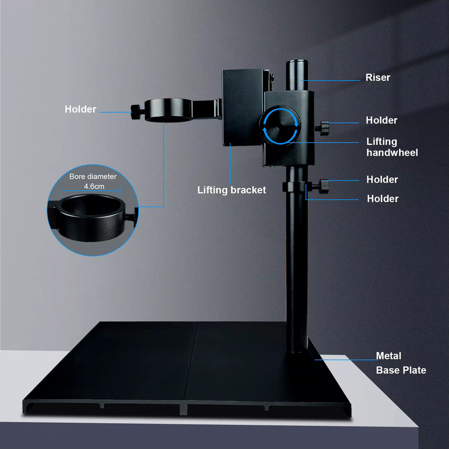 YIZHAN Mikroskop-Fokusstütze aus Aluminiumlegierung in Schwarz, verstellbare Halterung für Zoomobjektive und Kameras, passend für 42mm und 50mm - Bild 3