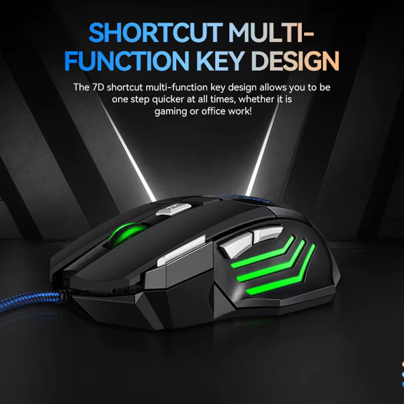Kebidumei Ergonomische Gaming-Maus mit 2400 DPI, 7 Tasten und LED-Beleuchtung in Schwarz - Bild 2